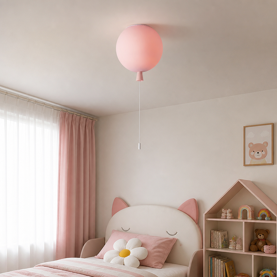 Acrylic Balloon Pendant Light E27 Pull-Switch Ceiling Lamp in 7 Colors and 4 Sizes