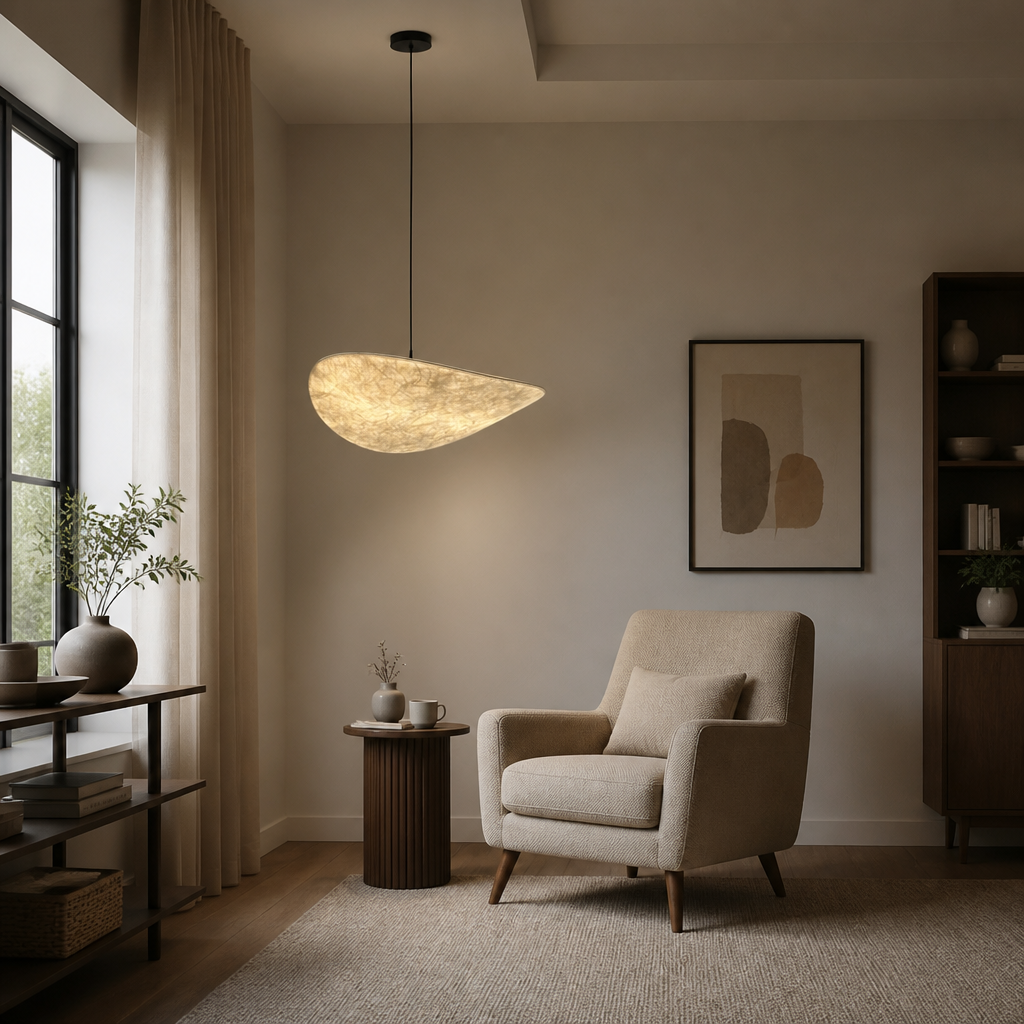Art Deco Silk LED Oval Pendant Light – image 10