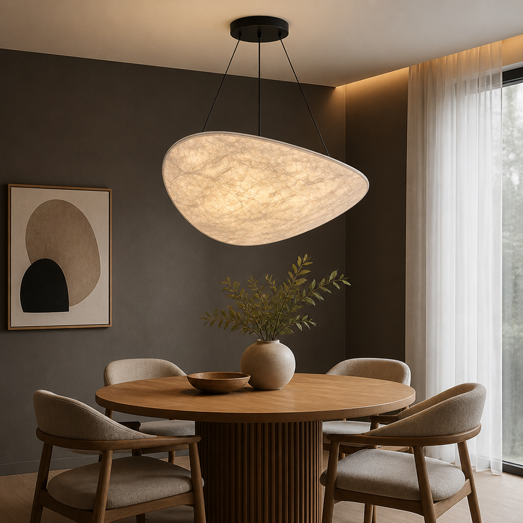 Art Deco Silk LED Oval Pendant Light – image 12