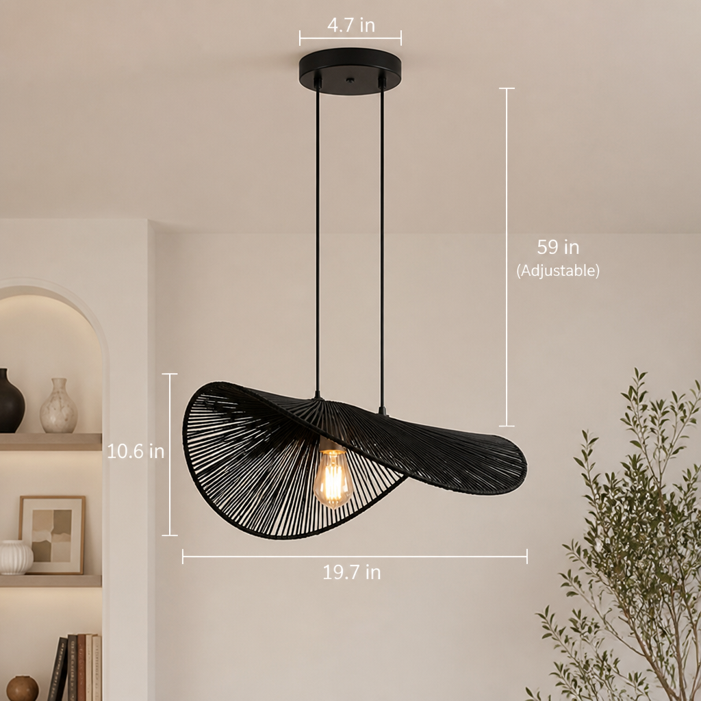 Black Rattan Wide-Brim Pendant Lamp Shade – image 7