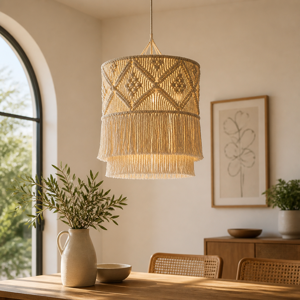 Boho Macrame Rope Pendant Lamp Shade – image 3