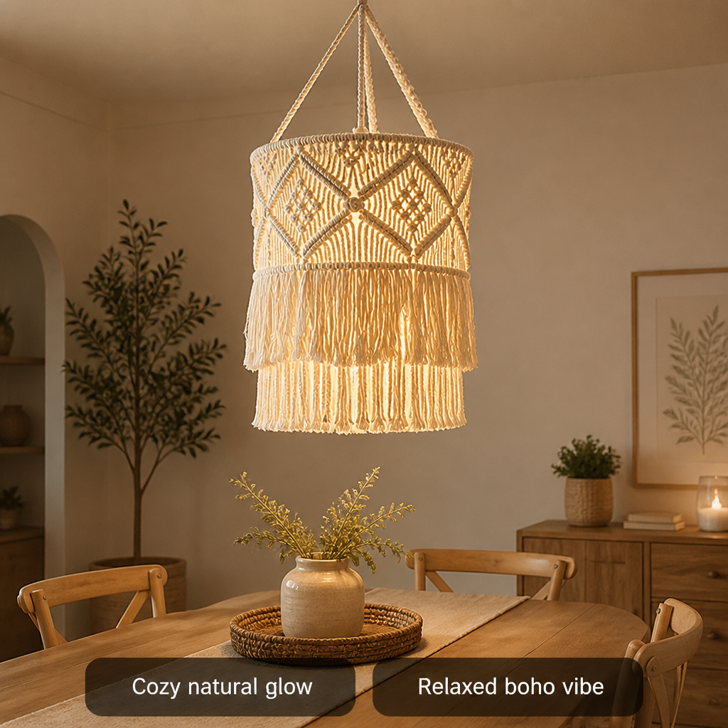 Boho Macrame Rope Pendant Lamp Shade – image 4