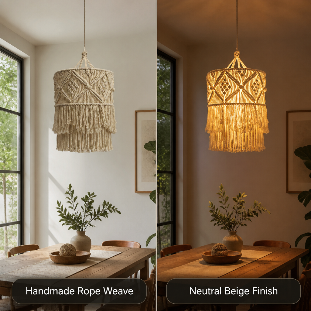 Boho Macrame Rope Pendant Lamp Shade – image 5