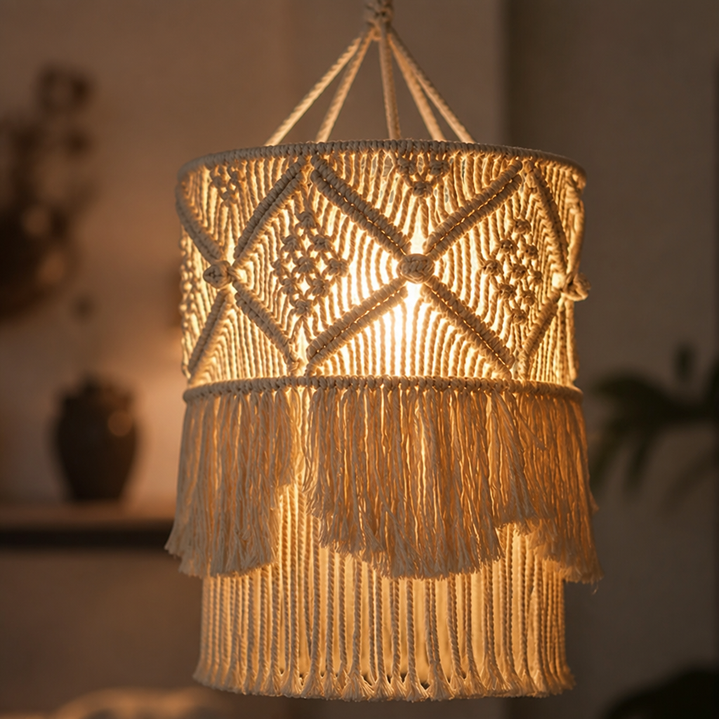 Boho Macrame Rope Pendant Lamp Shade – image 6