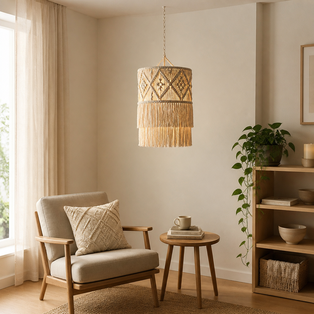 Boho Macrame Rope Pendant Lamp Shade – image 7