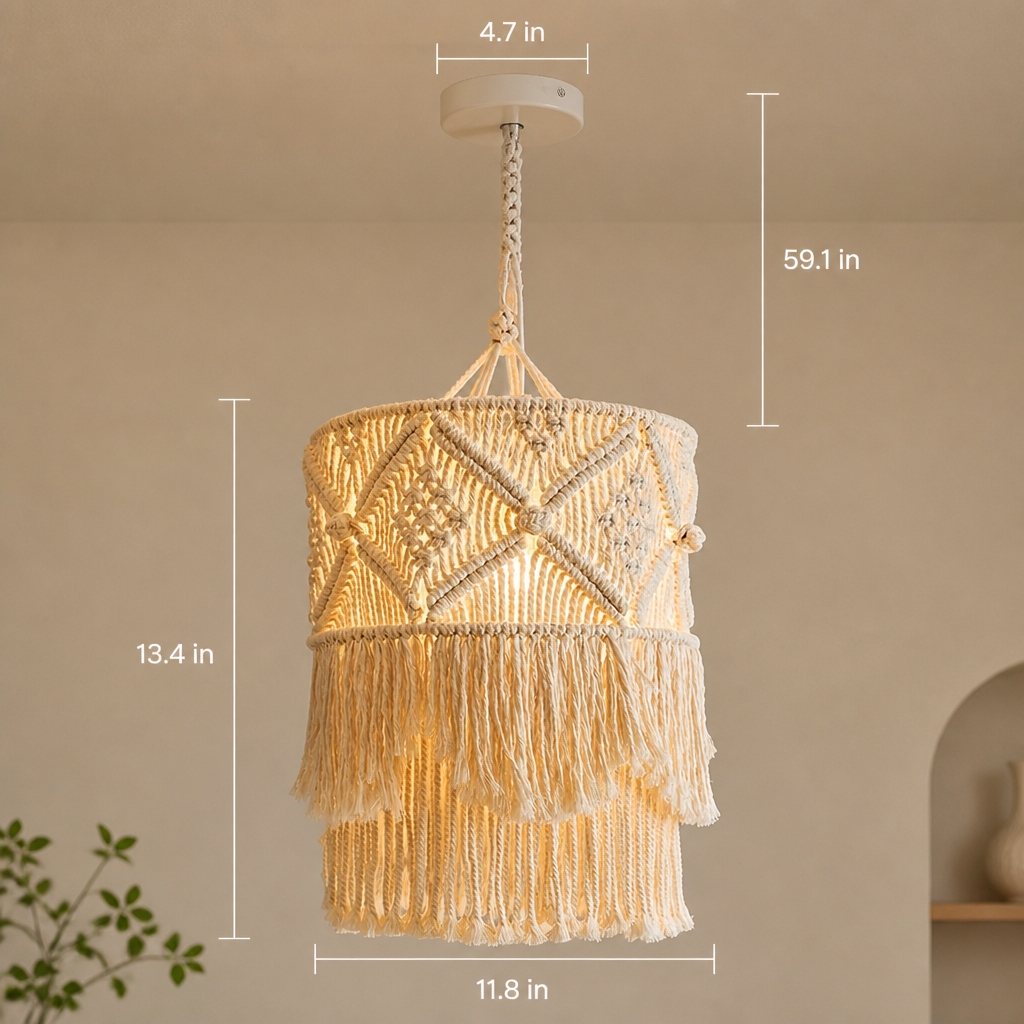 Boho Macrame Rope Pendant Lamp Shade – image 8