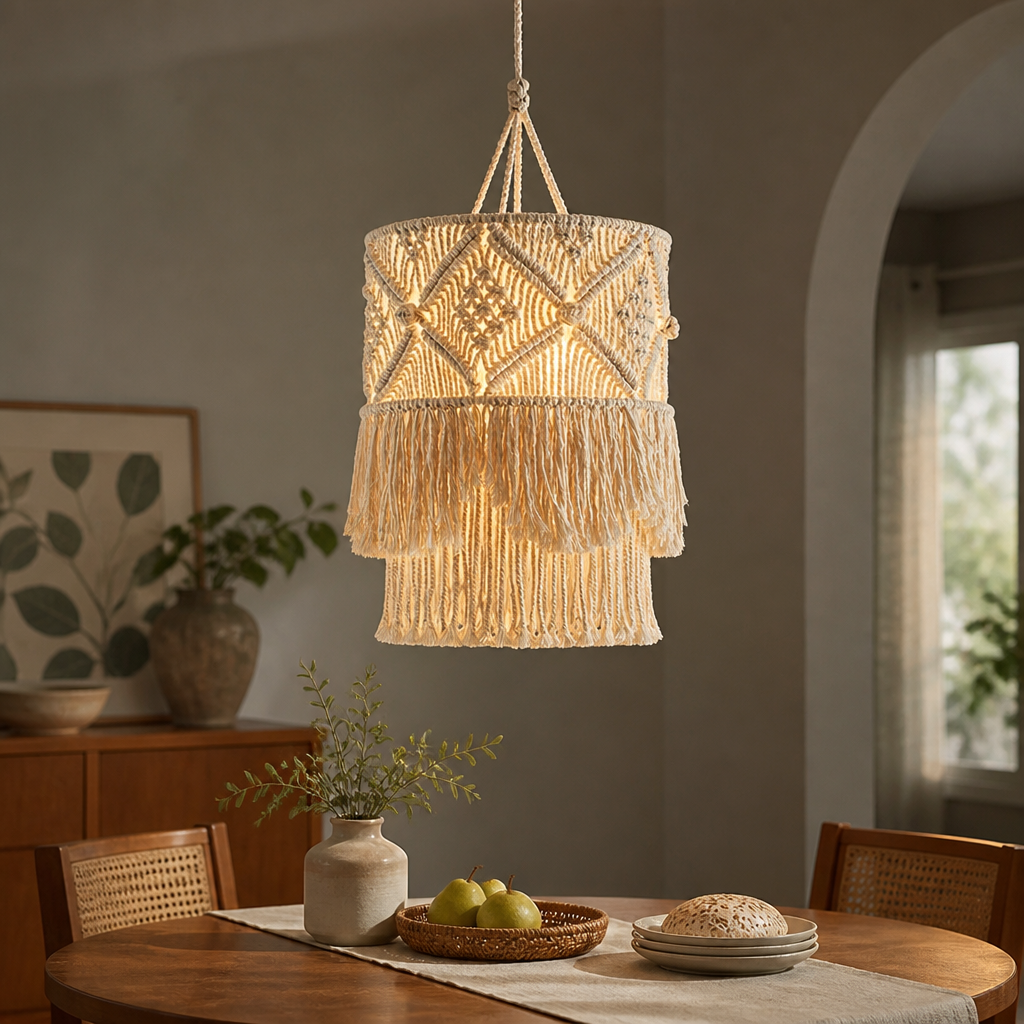 Boho Macrame Rope Pendant Lamp Shade – image 9
