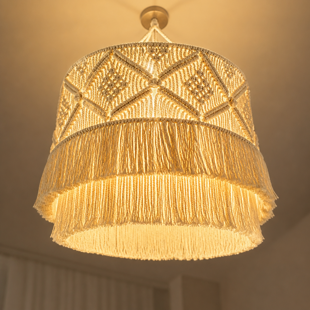 Boho Macrame Rope Pendant Lamp Shade – image 10