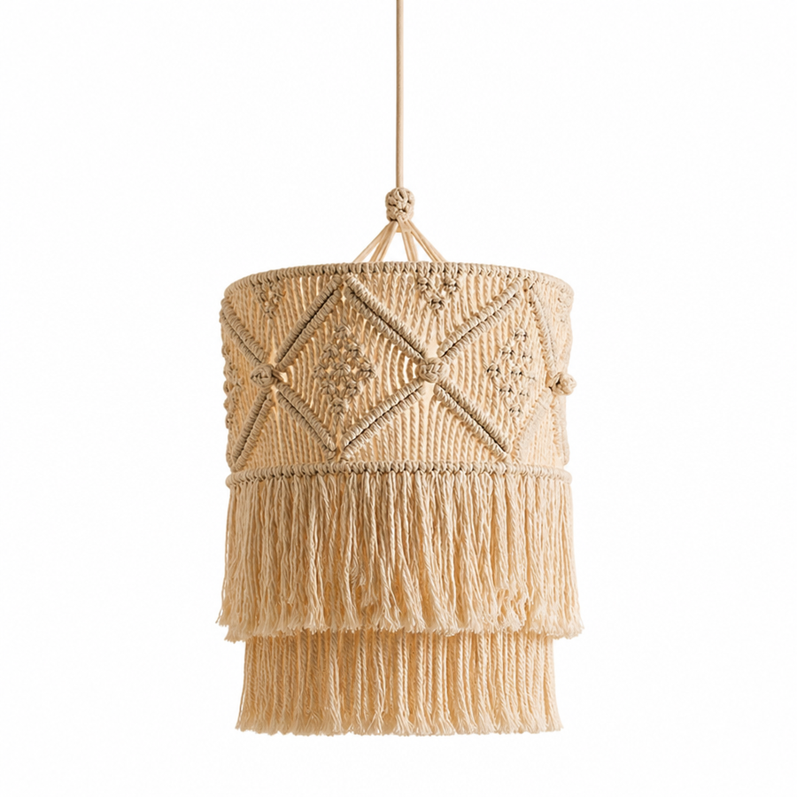 Boho Handwoven Rope Pendant Lamp Shade Natural Beige Fiber