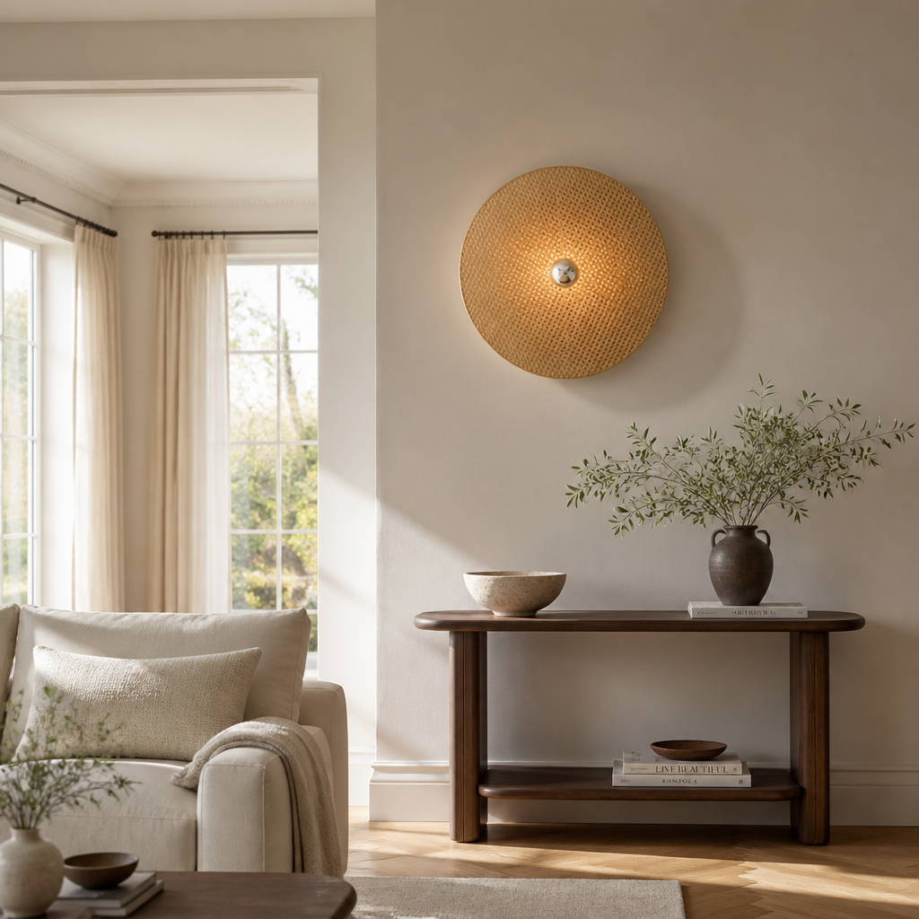 Round Woven Imitation Rattan Wall Sconce – image 2
