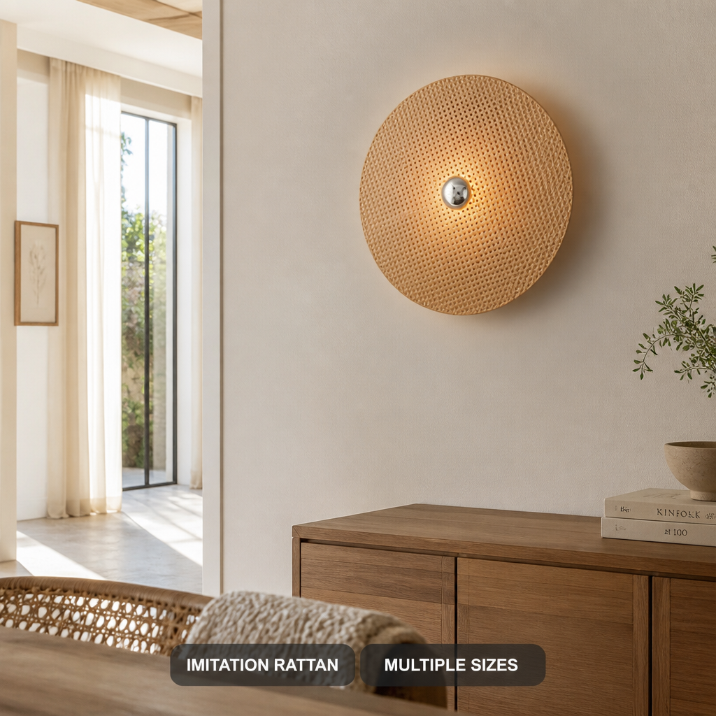 Round Woven Imitation Rattan Wall Sconce – image 3