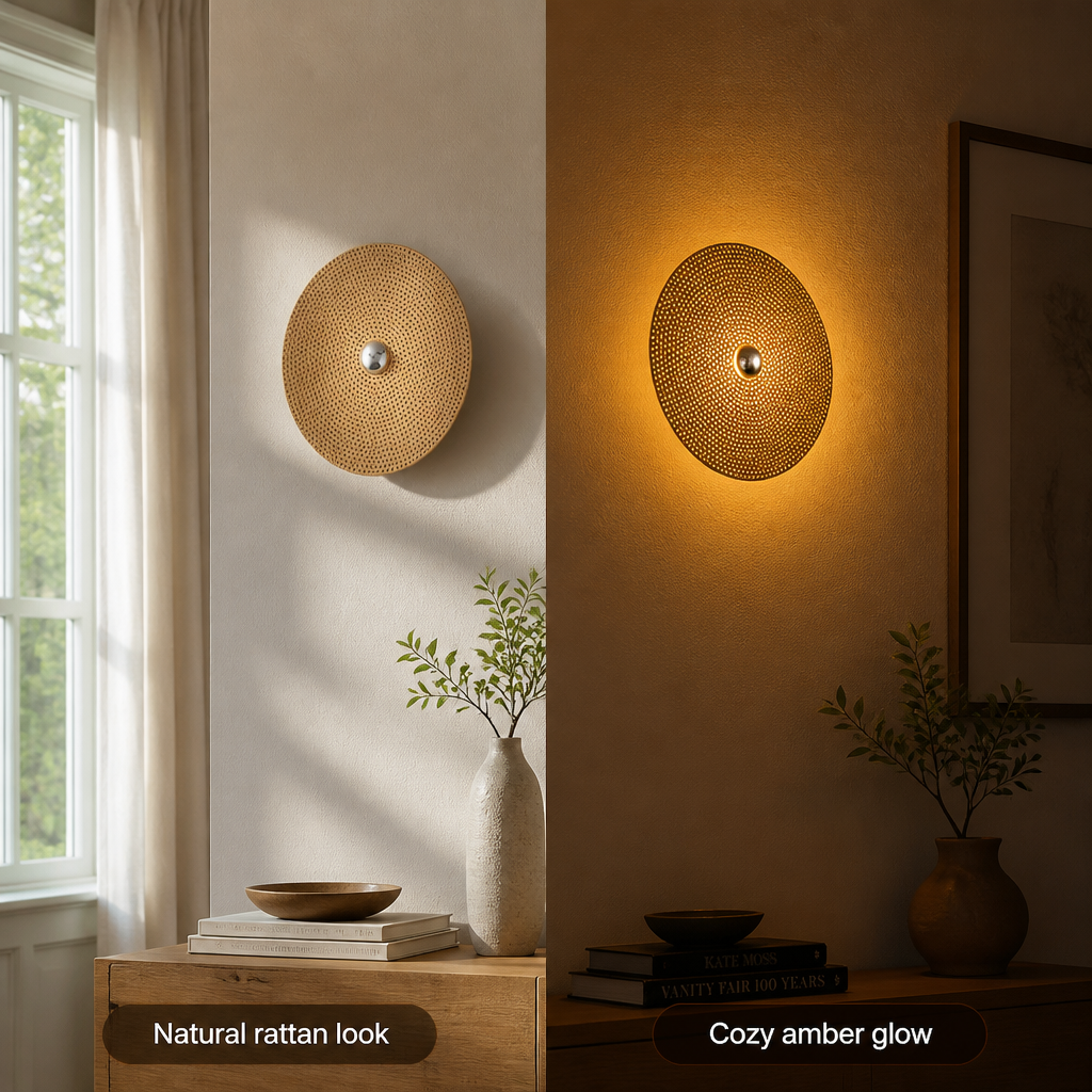 Round Woven Imitation Rattan Wall Sconce – image 4